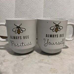 Heartland Hive Collectible Bumble Bee Graphic White Coffee Mugs Cups Set of 2